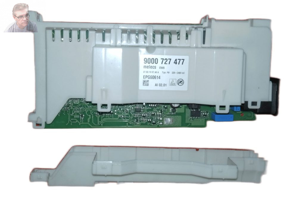 Плата электронного модуля в пластмассовом корпусе. Ремонт посудомойки бош.